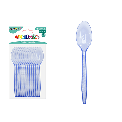 Cuchara PS desechables transparente azul rey 15.5cm 12pcs