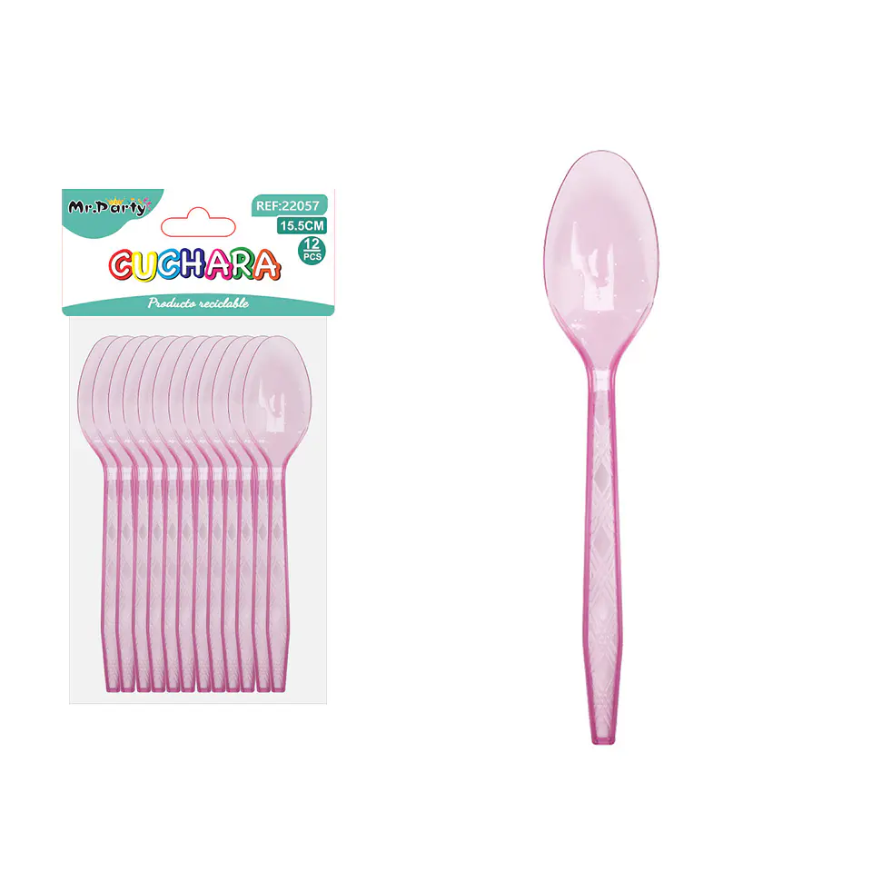 Cuchara PS desechables transparente rosado claro 15.5cm 12pcs 1