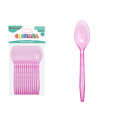 Cuchara PS desechables transparente fucsia 15.5cm 12pcs