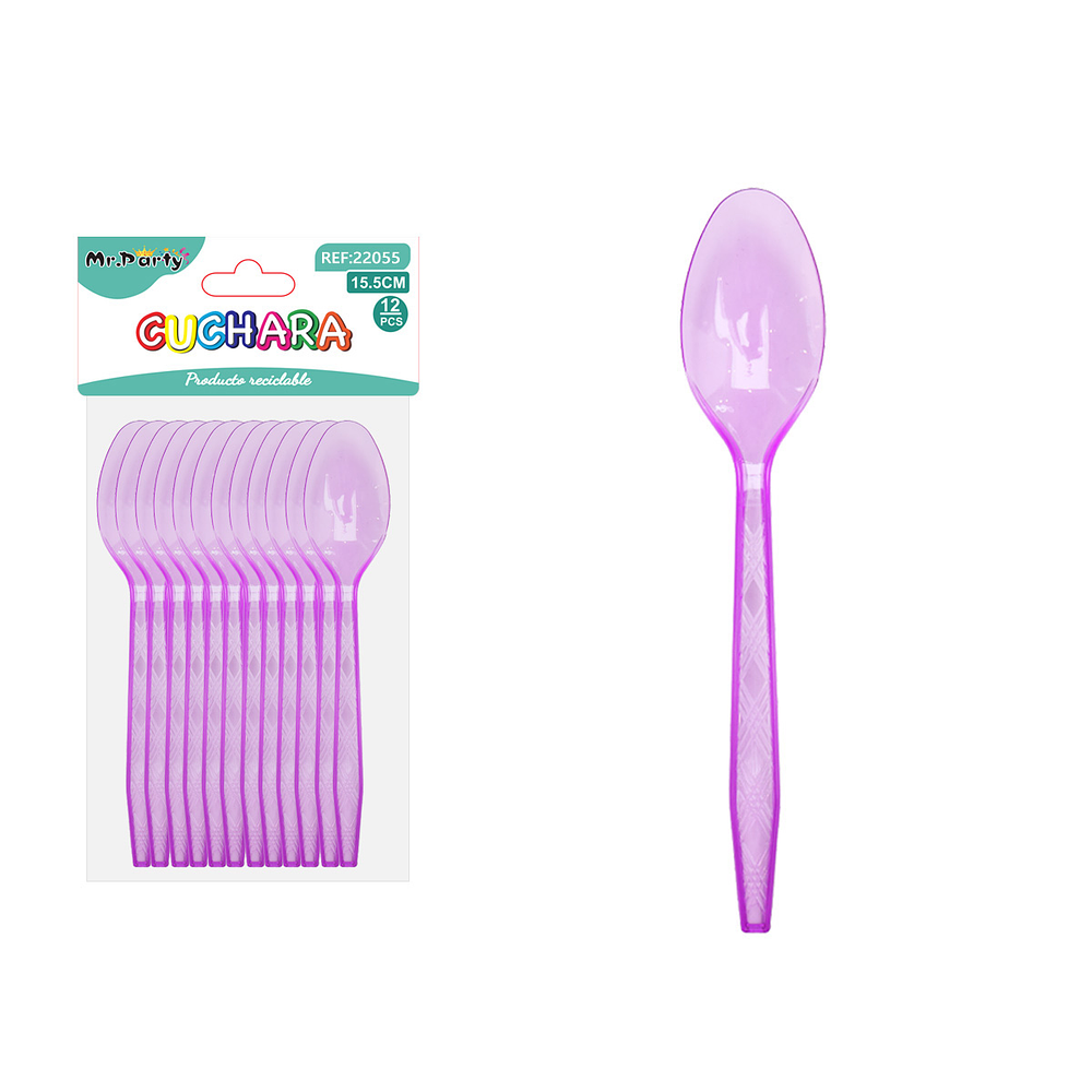 Cuchara PS desechables transparente morado 15.5cm 12pcs