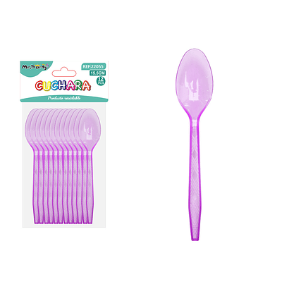 Cuchara PS desechables transparente morado 15.5cm 12pcs