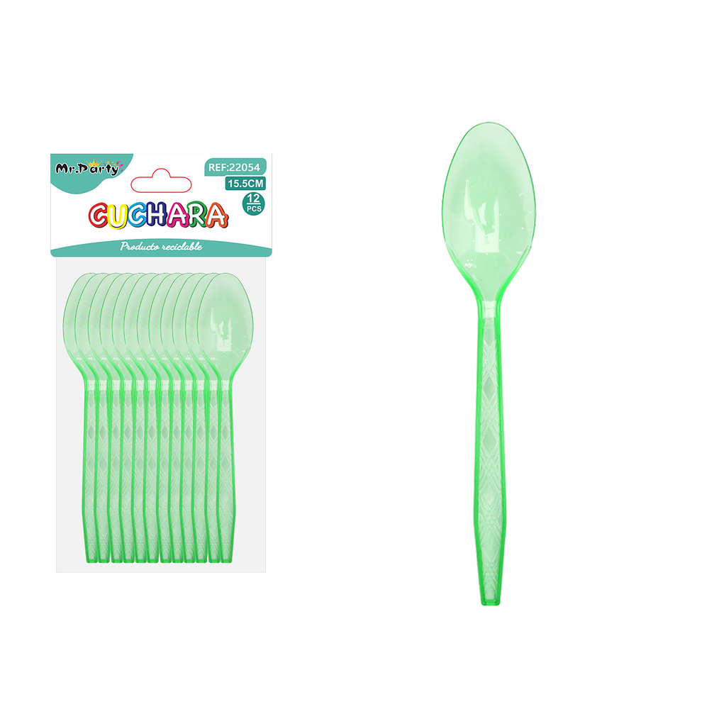 Cuchara PS desechables transparente verde 15.5cm 12pcs