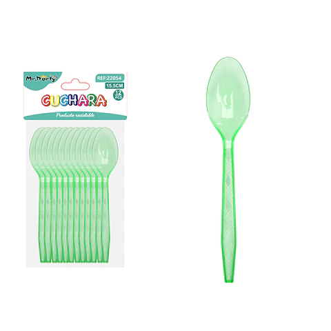 Cuchara PS desechables transparente verde 15.5cm 12pcs