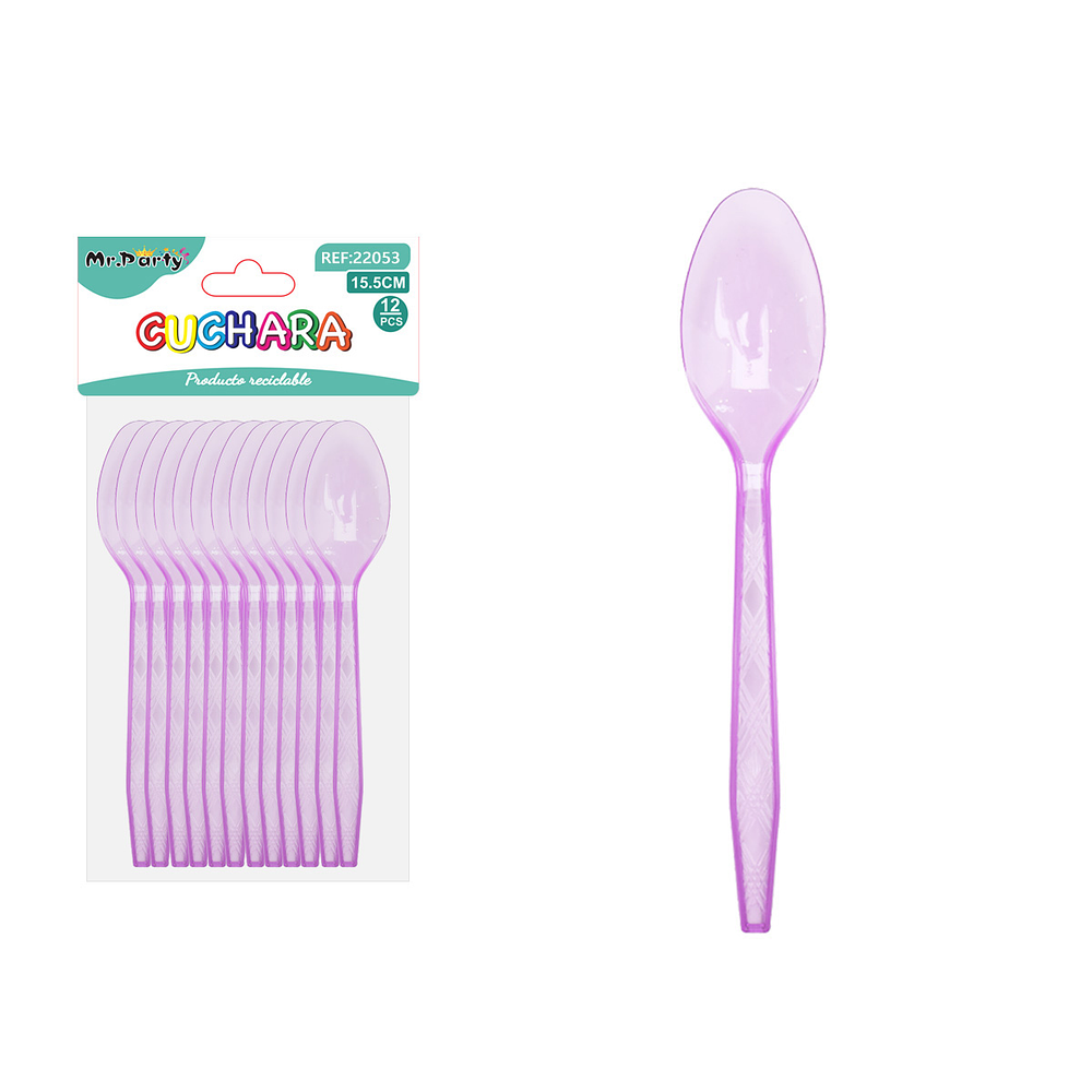 Cuchara PS desechables transparente lila 15.5cm 12pcs