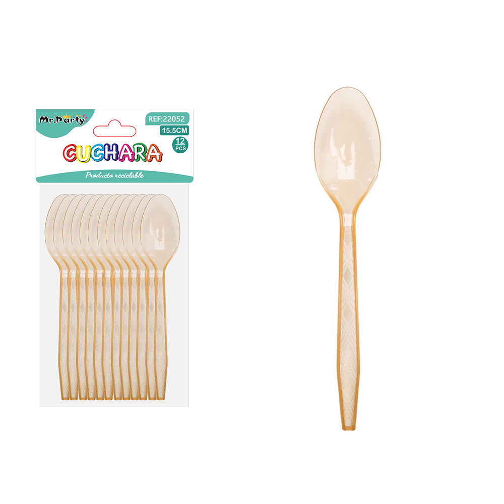 Cuchara PS desechables transparente naranjo 15.5cm 12pcs