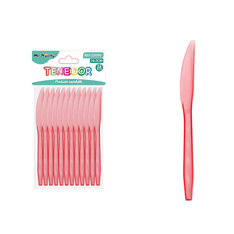 Cuchillo PS desechables transparente rojo intenso 16.2cm 12pcs 1