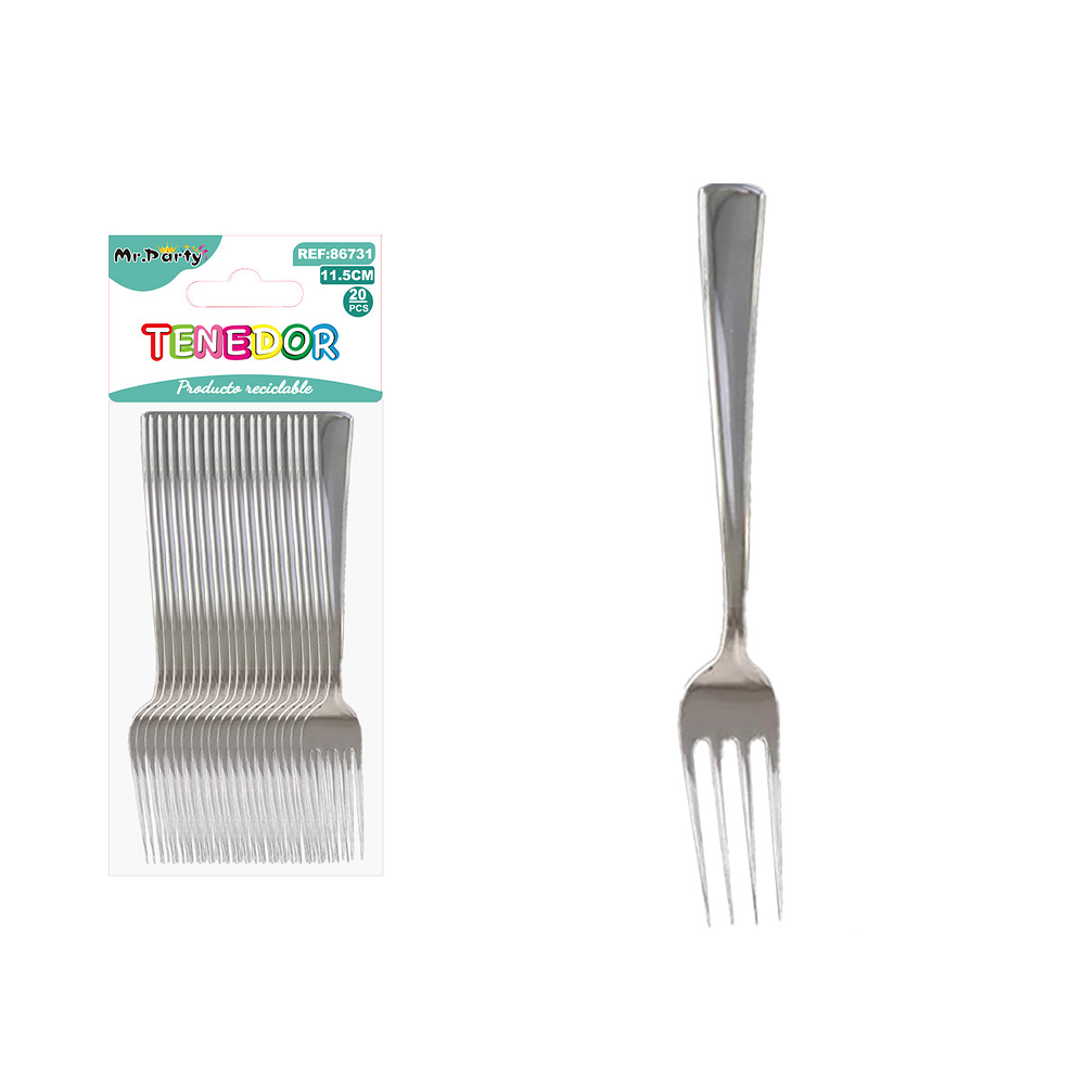 Tenedor desechables plateado 11.5cm 20pcs