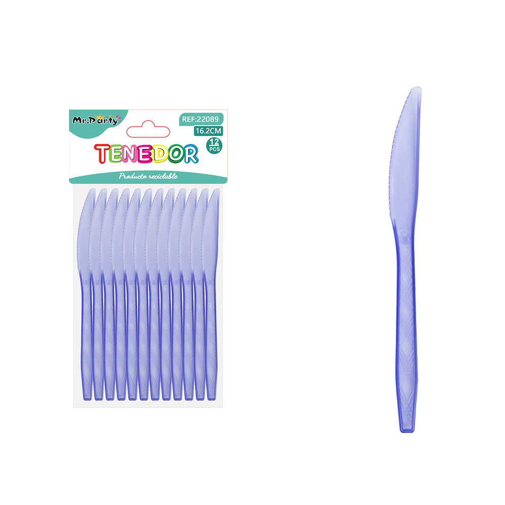 Cuchillo PS desechables transparente azul rey 16.2cm 12pcs