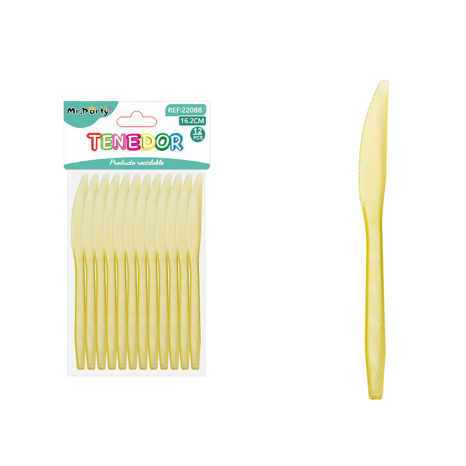 Cuchillo PS desechables transparente amarillo 16.2cm 12pcs 1