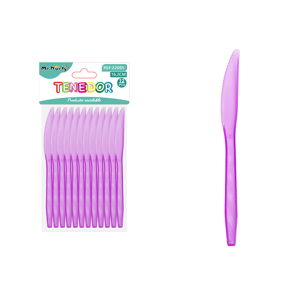 Cuchillo PS desechables transparente morado 16.2cm 12pcs
