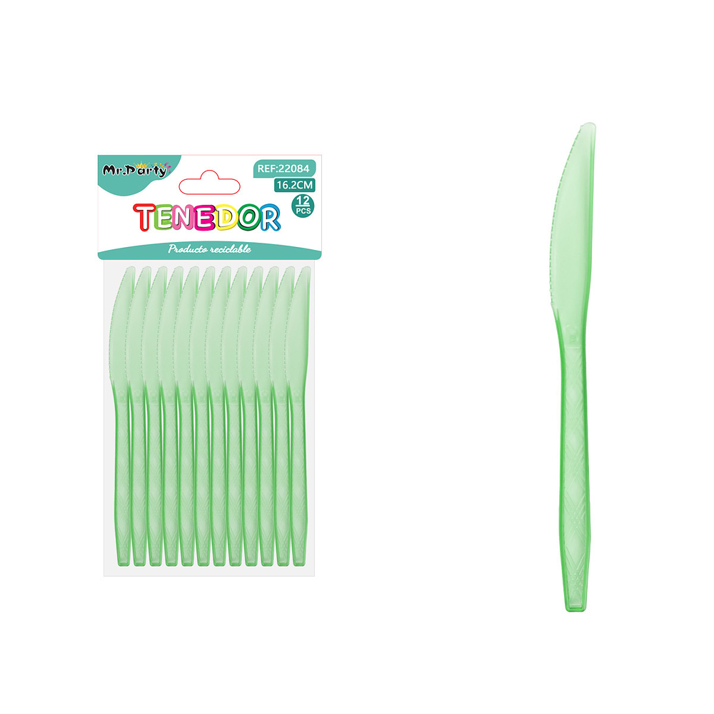 Cuchillo PS desechables transparente verde 16.2cm 12pcs