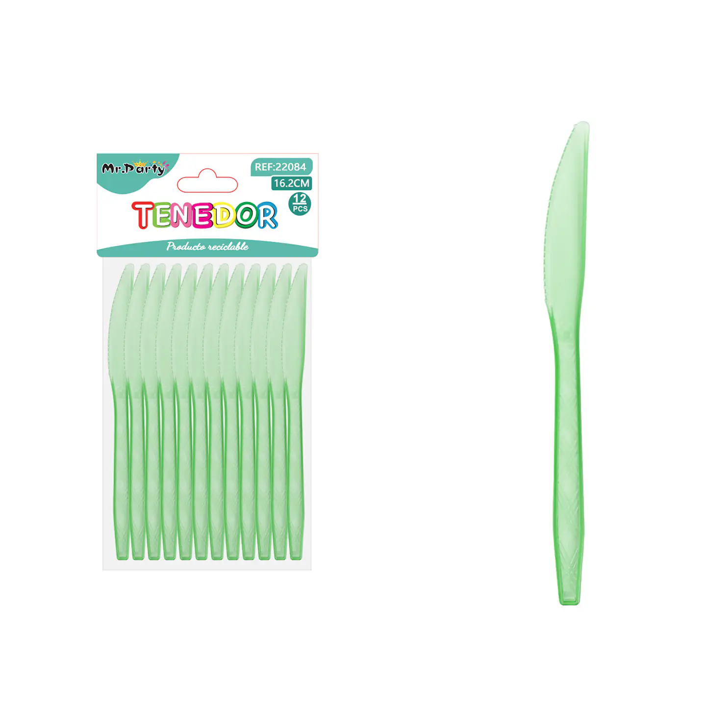 Cuchillo PS desechables transparente verde 16.2cm 12pcs 1