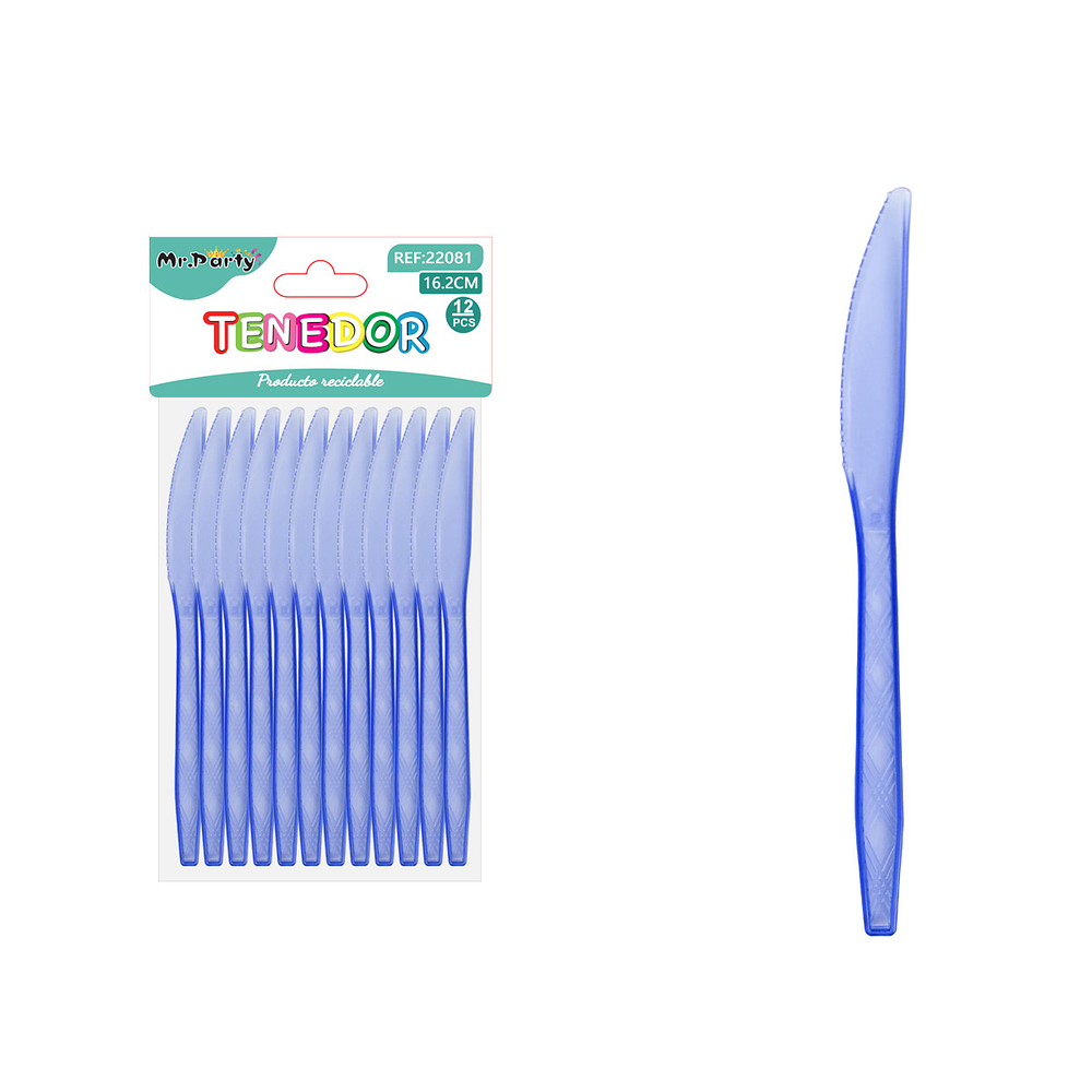 Cuchillo PS desechables transparente azul 16.2cm 12pcs