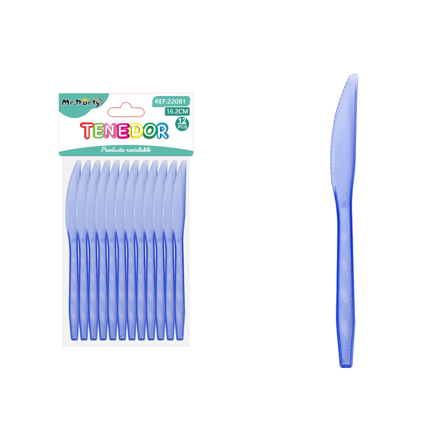 Cuchillo PS desechables transparente azul 16.2cm 12pcs 1