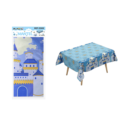 Mantel plástico perlado castillo azul 137*183cm