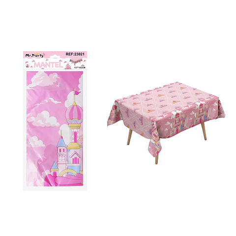 Mantel plástico perlado castillo rosado 137*183cm