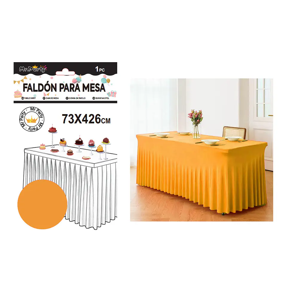 Faldón de mesa plástico naranja 73*426cm 1
