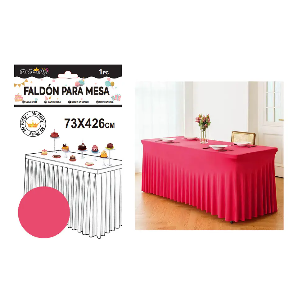 Faldón de mesa plástico fucsia 73*426cm 1