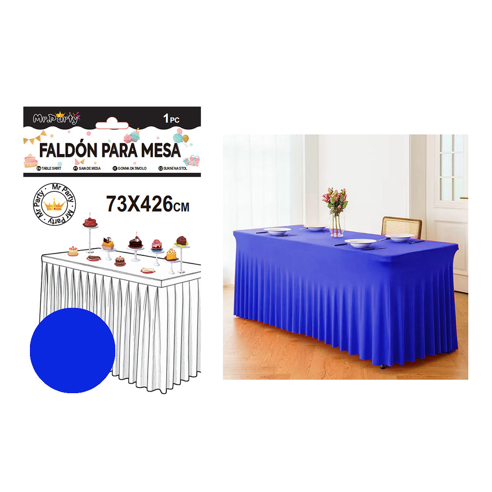 Faldón de mesa plástico azul rey 73*426cm