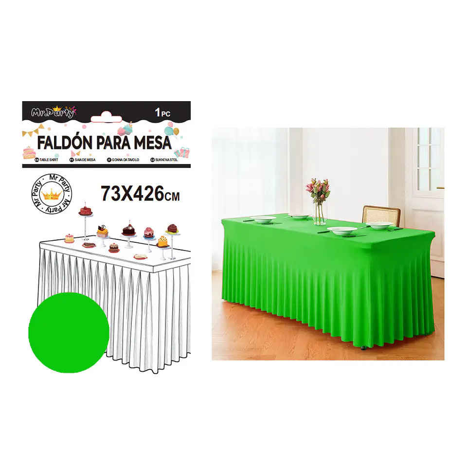 Faldón de mesa plástico verde 73*426cm 1