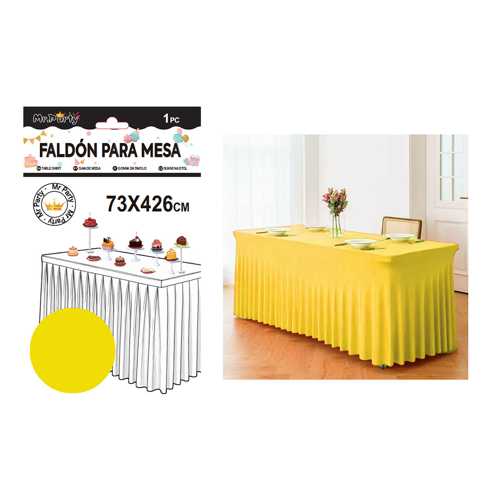 Faldón de mesa plástico amarillo 73*426cm
