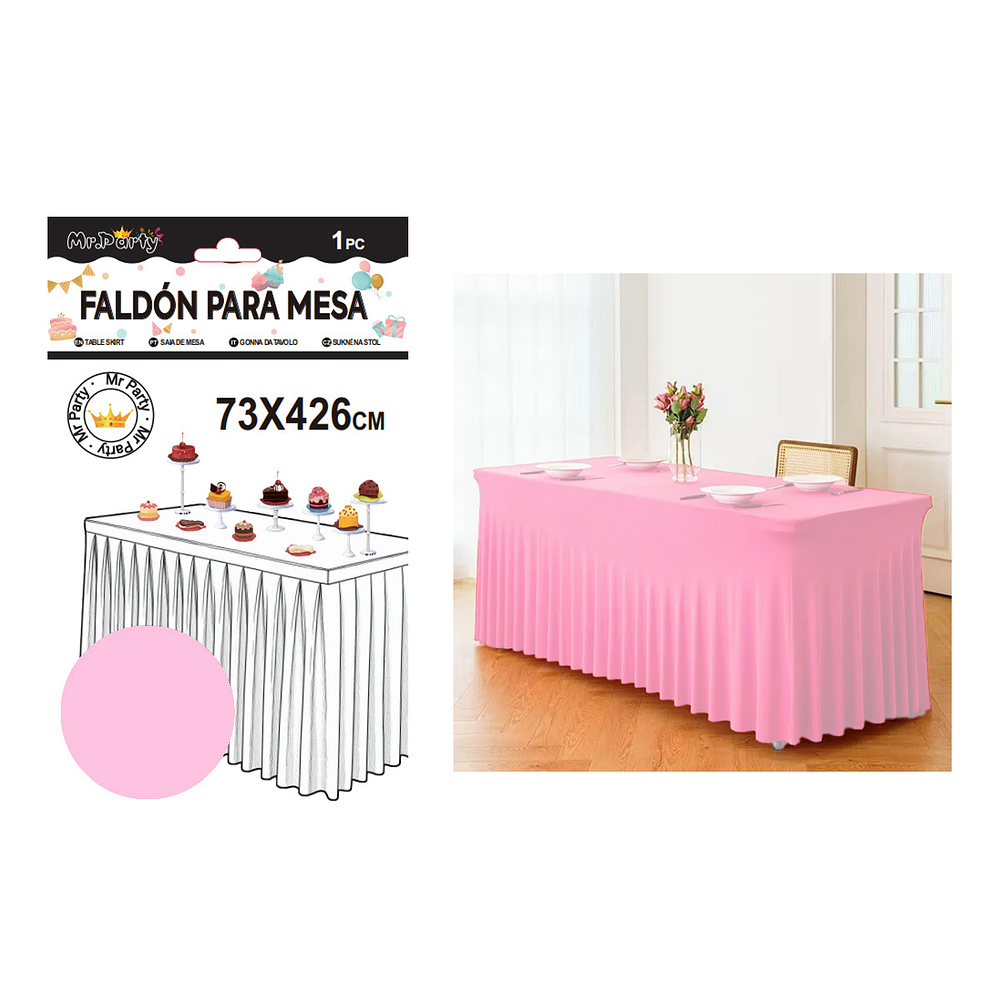 Faldón de mesa plástico rosa claro 73*426cm