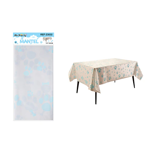 Mantel plástico perlado huella de perro azul 137*183cm
