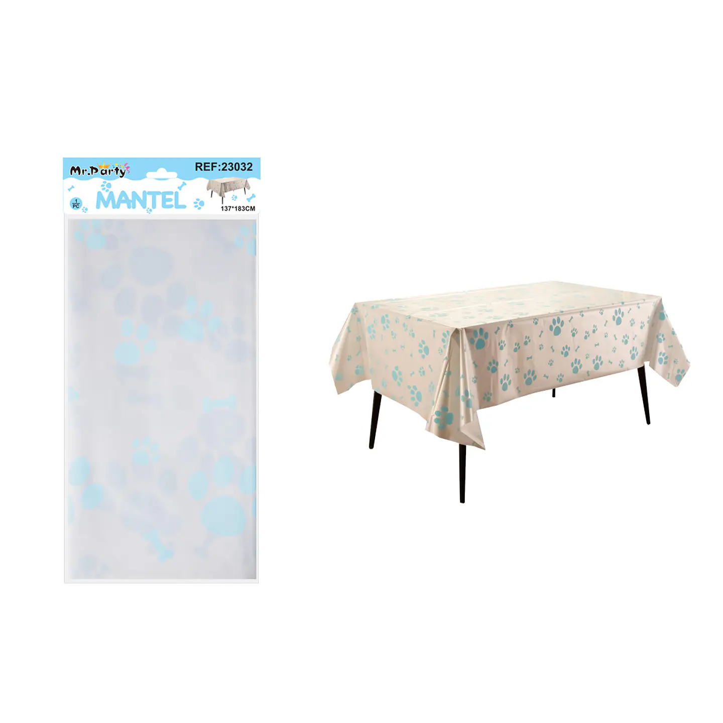 Mantel plástico perlado huella de perro azul 137*183cm 1
