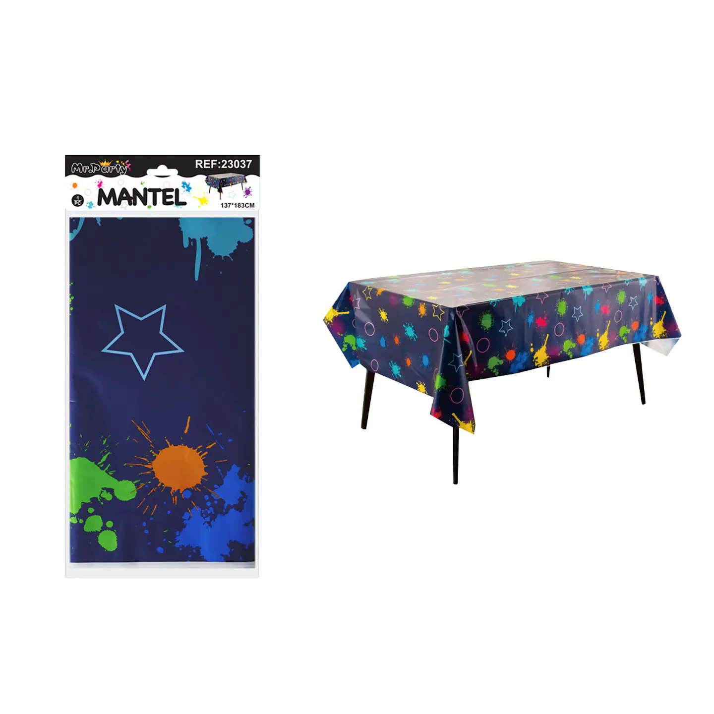Mantel plástico perlado de estrellas coloridas 137*183cm 1