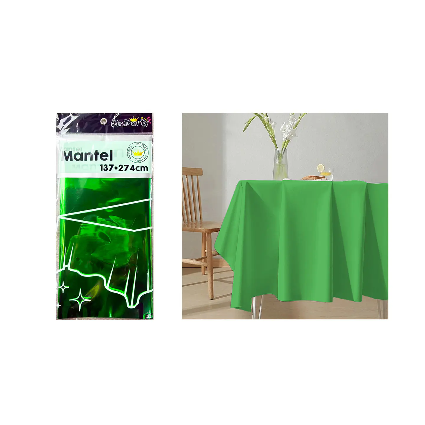 Mantel metálico verde 137*274cm  1