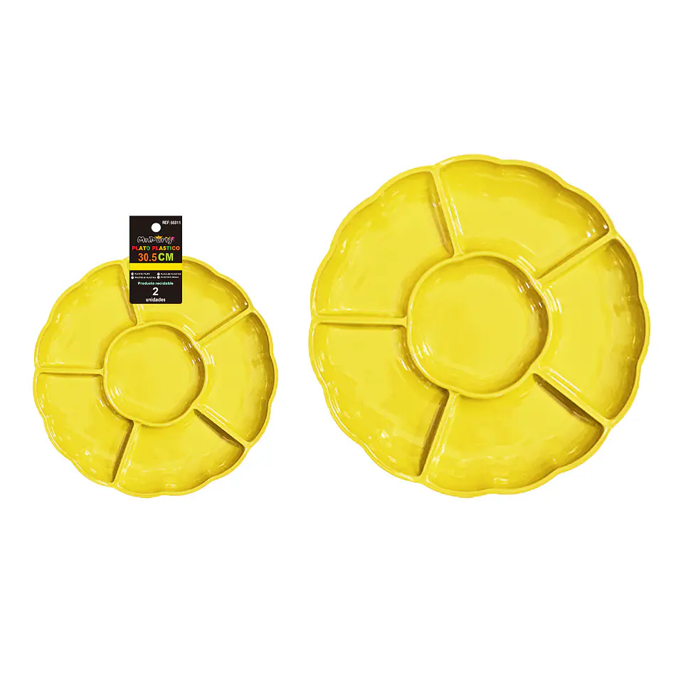 Plato bandeja plástica amarillo con división 30.5cm 2pcs  1