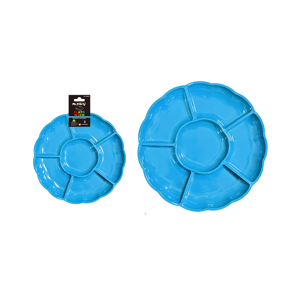 Plato bandeja plástica azul con división 30.5cm 2pcs 