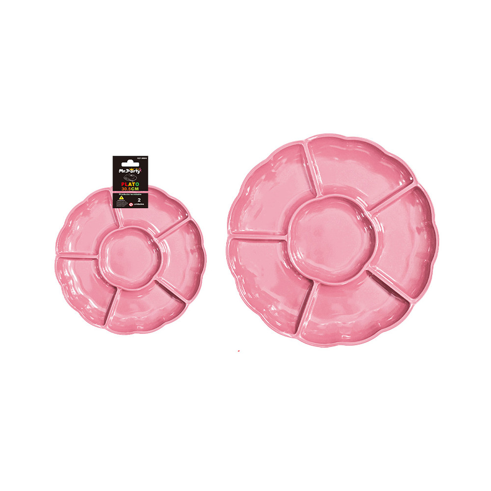 Plato bandeja plástica rosa con división 30.5cm 2pcs 