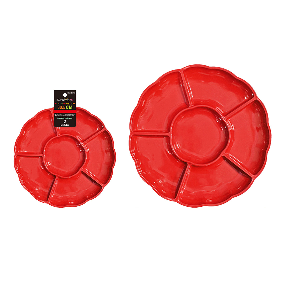 Plato bandeja plástica rojo con división 30.5cm 2pcs 