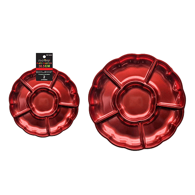 Plato bandeja plástica rojo metalizada con división 30.5cm 2pcs
