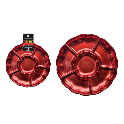 Plato bandeja plástica rojo metalizada con división 30.5cm 2pcs