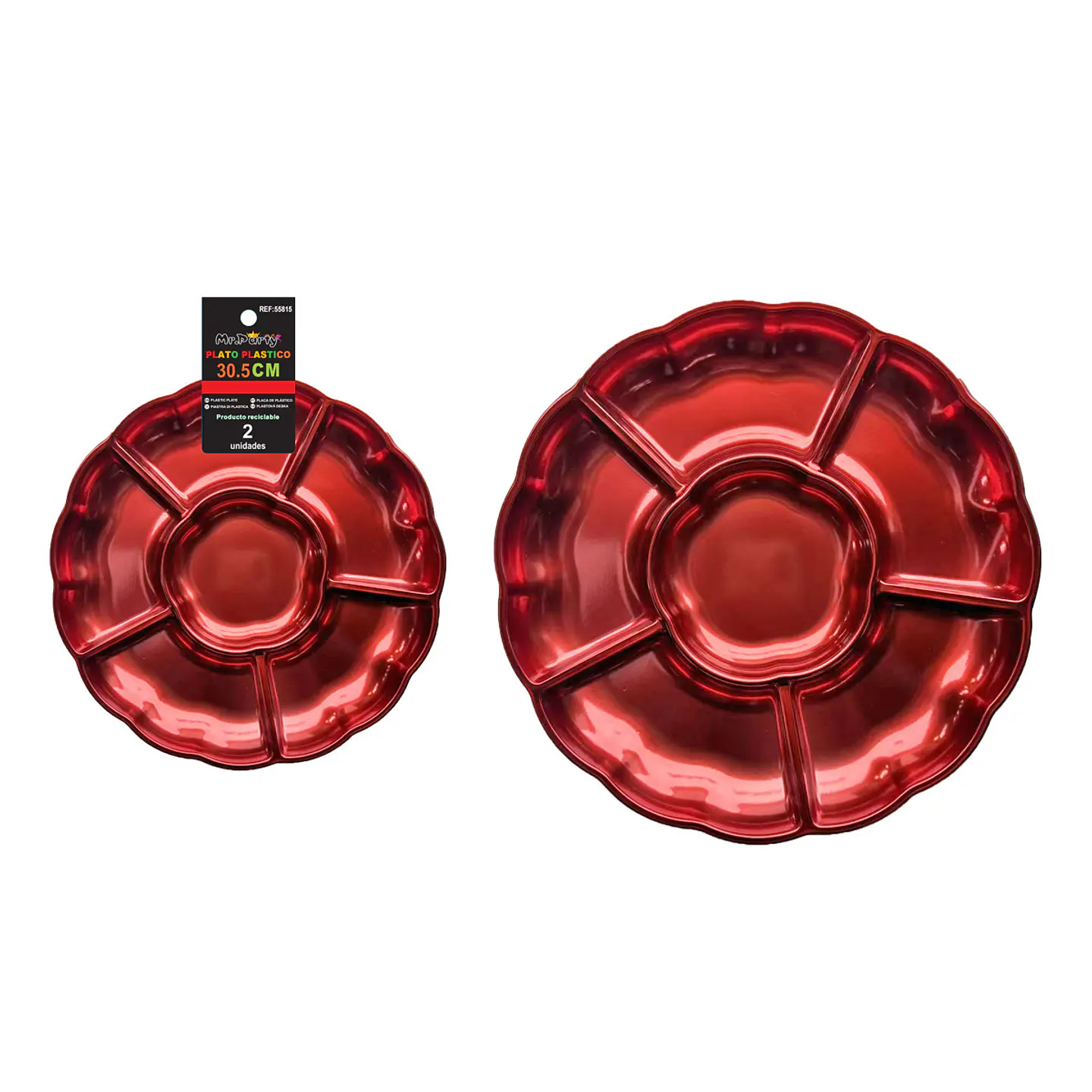 Plato bandeja plástica rojo metalizada con división 30.5cm 2pcs 1