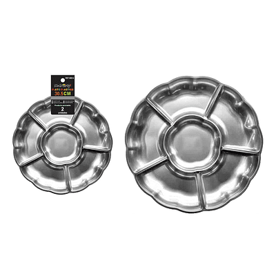 Plato bandeja plástica plateado metalizada con división 30.5cm 2pcs