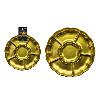 Plato bandeja plástica dorado metalizada con división 30.5cm 2pcs
