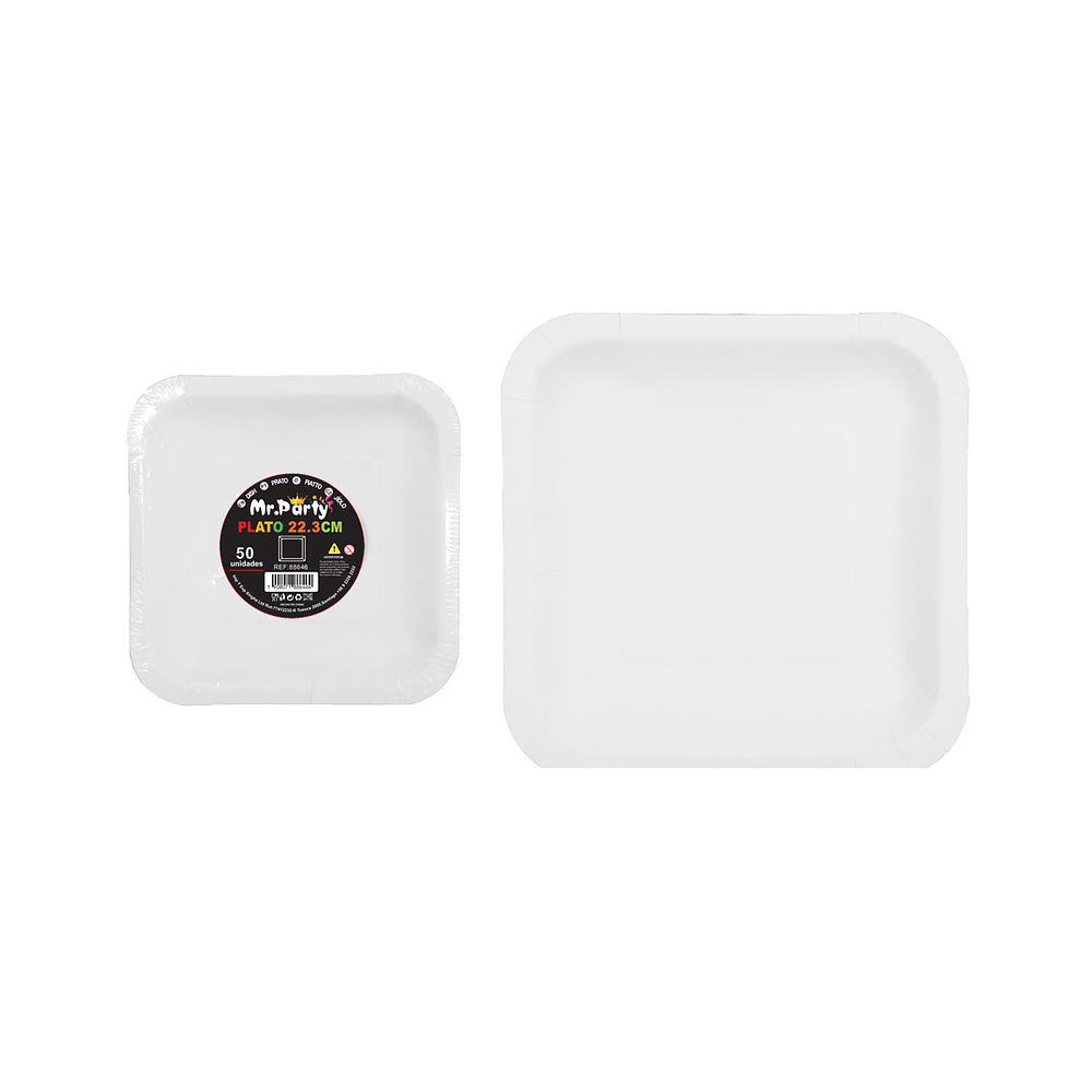Plato cuadrado de papel blanco 22.3cm 50pcs