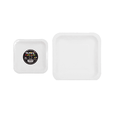 Plato cuadrado de papel blanco 18cm 50pcs