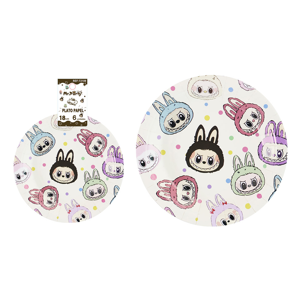Platos de papel diseño Labubu 18cm 6pcs
