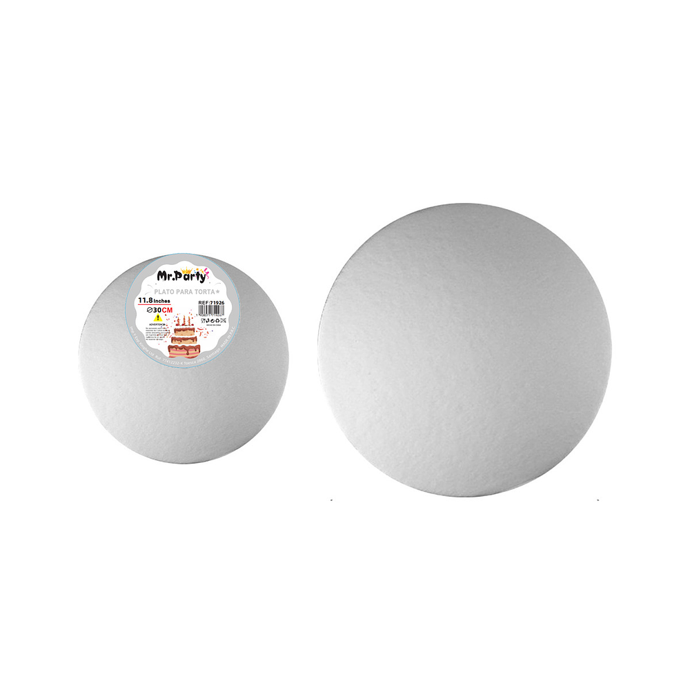 Bandeja base redonda de cartón plateado para torta 2mm*30cm