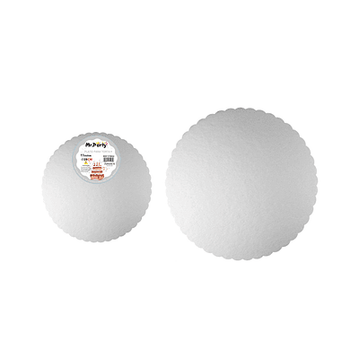 Bandeja base para torta de cartón plateado con borde de encaje 2mm*28cm