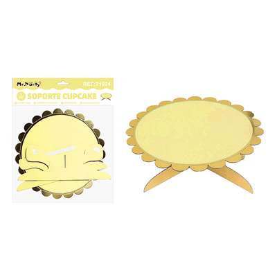 Bandeja con soporte para pastel amarillo con borde dorado