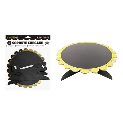Bandeja con soporte para pastel negro con borde dorado