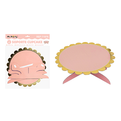 Bandeja con soporte para pastel rosa con borde dorado