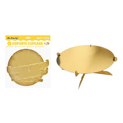 Bandeja con soporte para pastel dorada