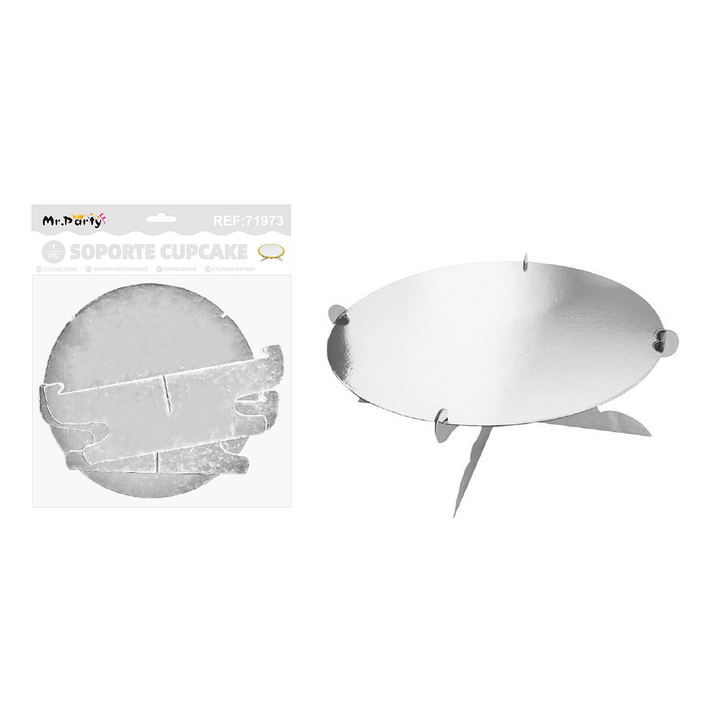 Bandeja con soporte para pastel plateado