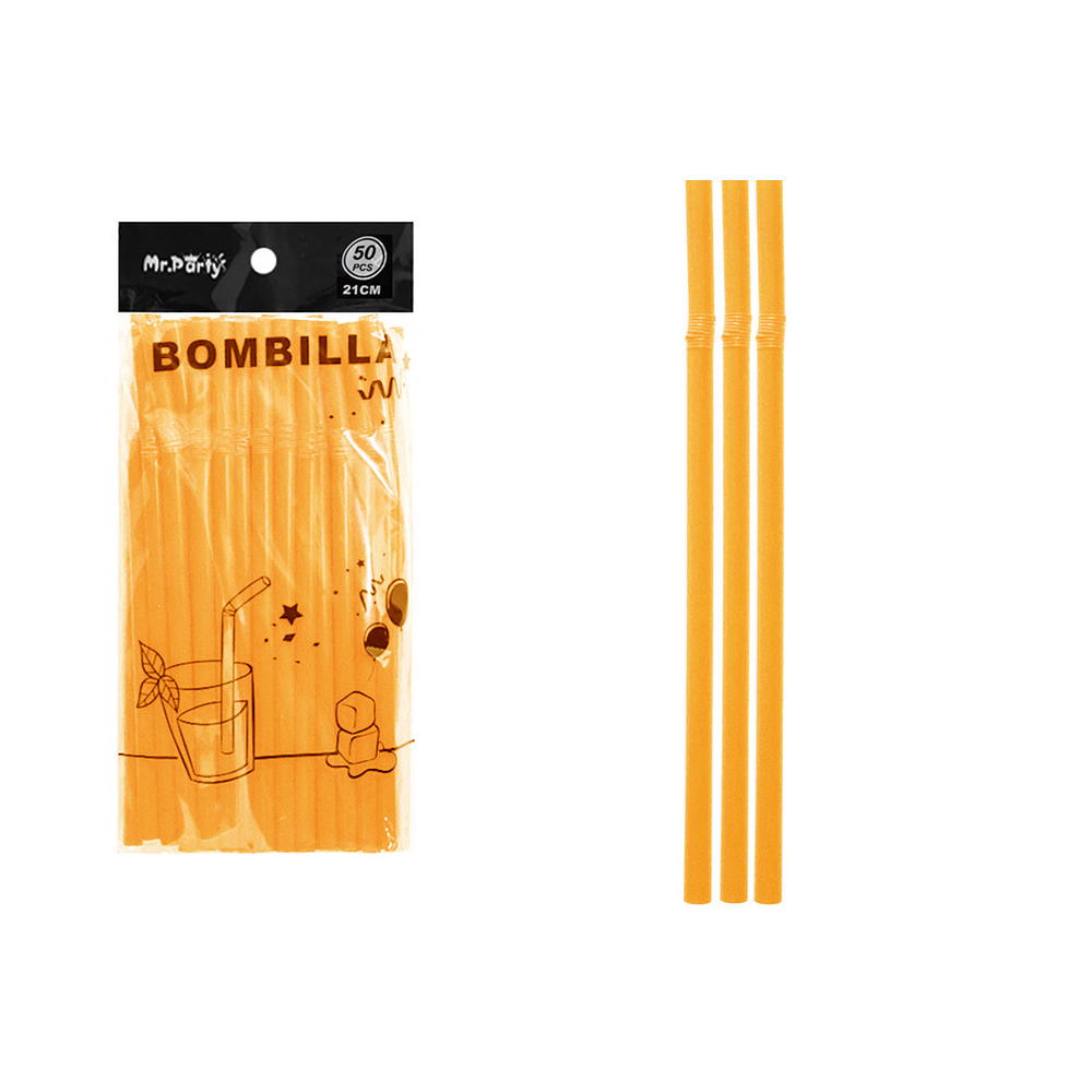 Bombillas plásticas naranja 0.8*21cm 50pcs
